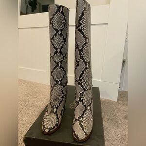 J. Crew Snakeskin Pattern Heeled Boots - Black and Gray